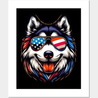 Husky Patriotic Sunglasses American Flag 4th of July Posters and Art